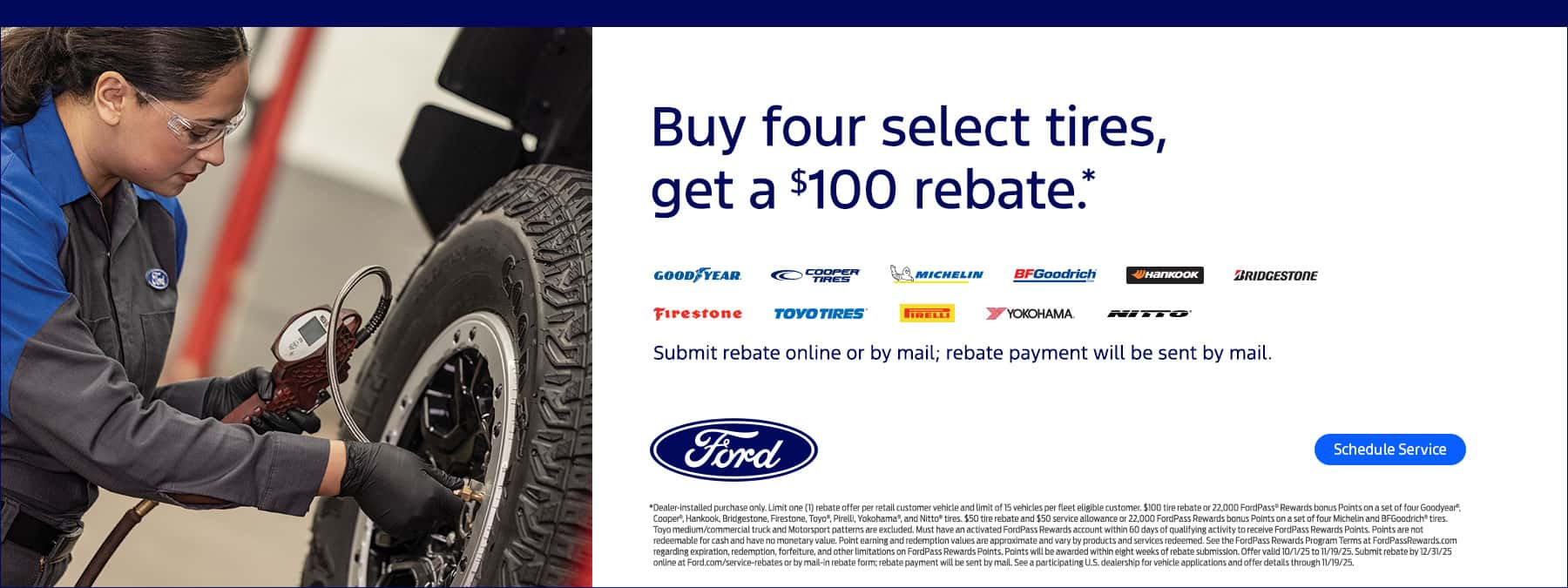 Buy 4 Tires get a $100 Rebate at Pritchard Auto Britt / Garner Ford in Britt IA